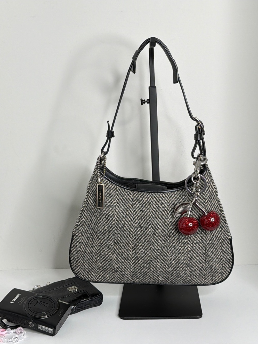 Coach Herringbone Shoulder Bag - Gray/Black
